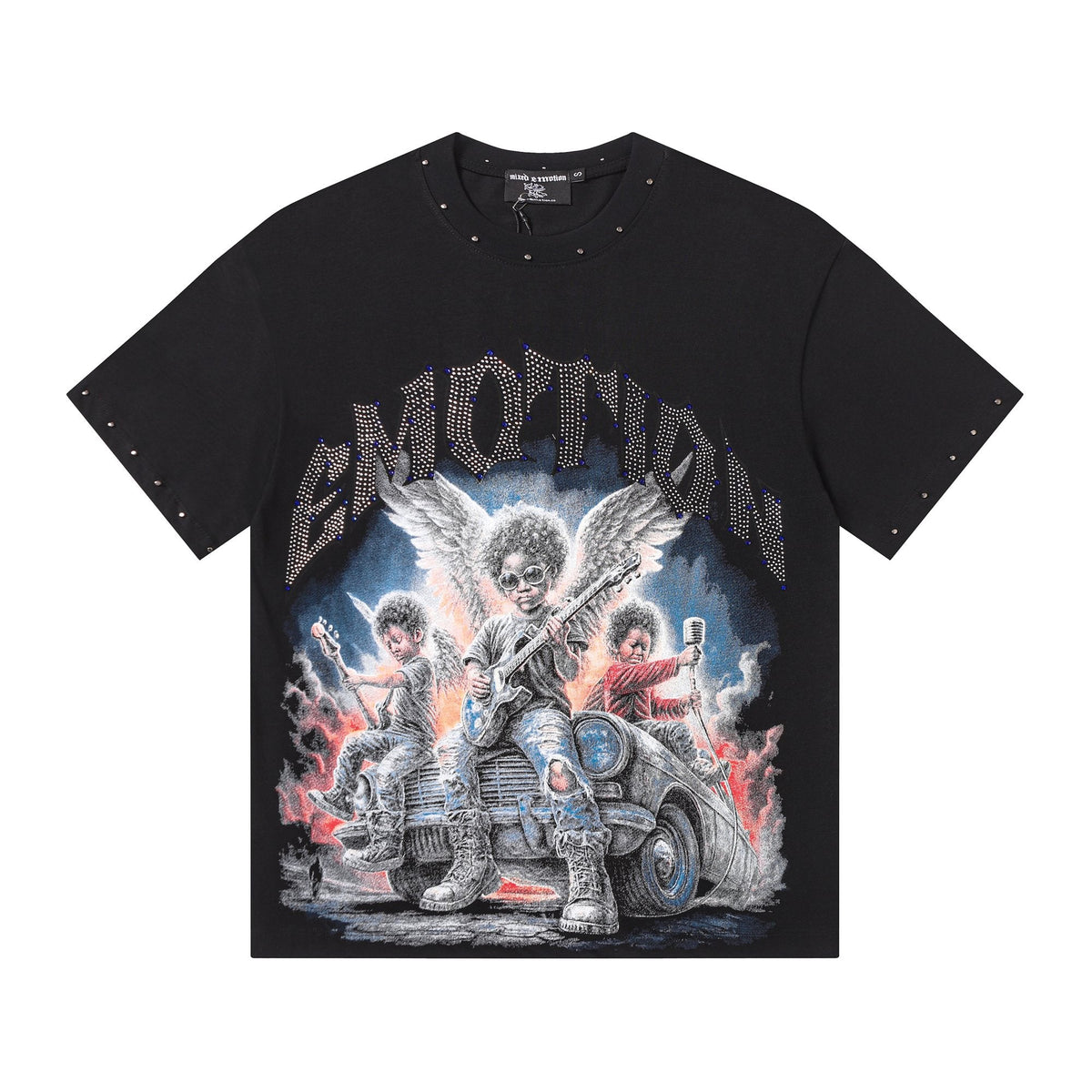 MIXED EMOTION Studded Angel Graphic T-Shirt